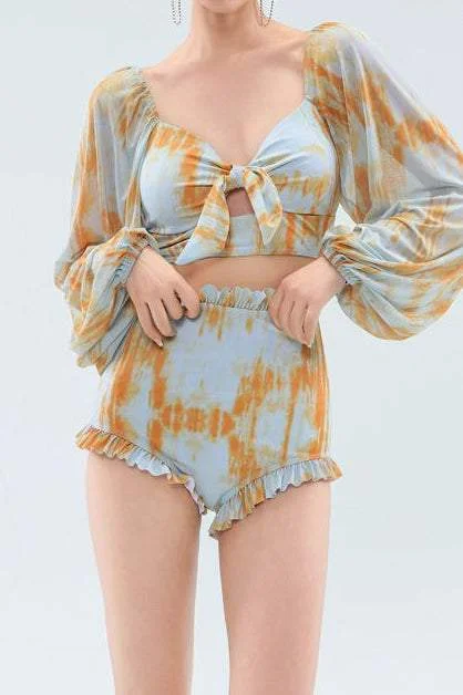 Art Print Ruffle Decor String Bikini / Two-Piece Swimsuit Set with Lining