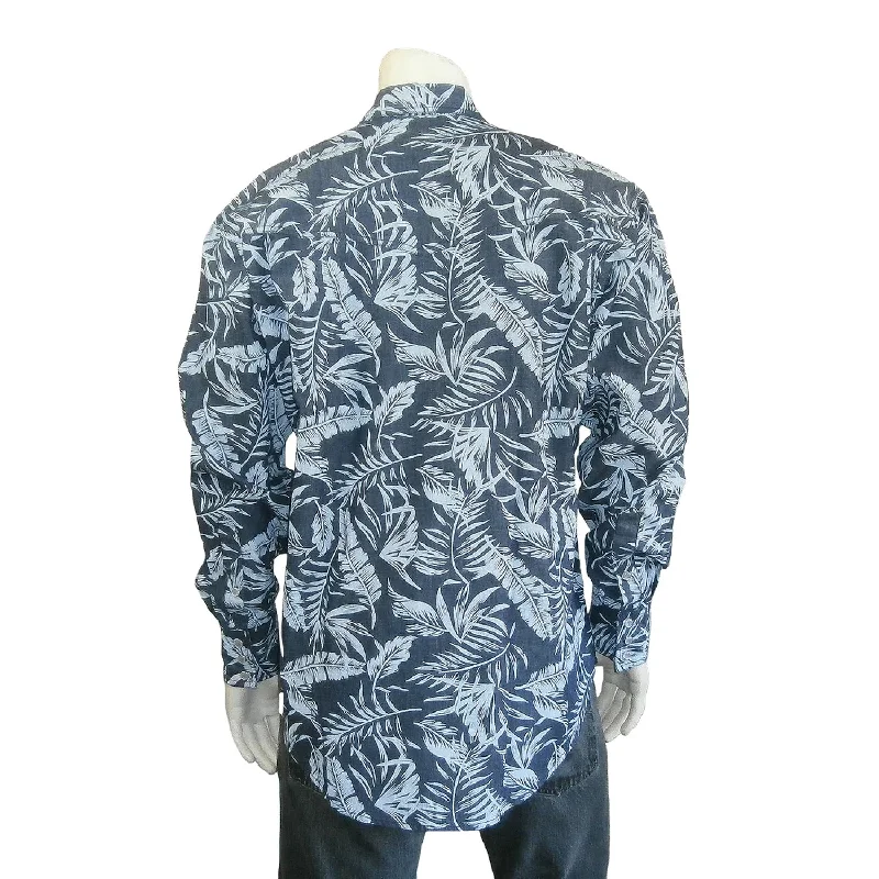 Rockmount Mens Floral Print Denim 100% Cotton L/S Shirt