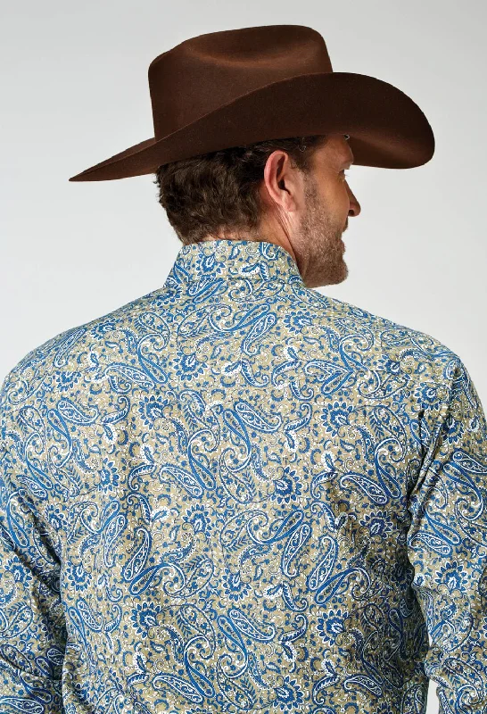 Roper Mens 1933 Delft Paisley Blue 100% Cotton L/S Shirt