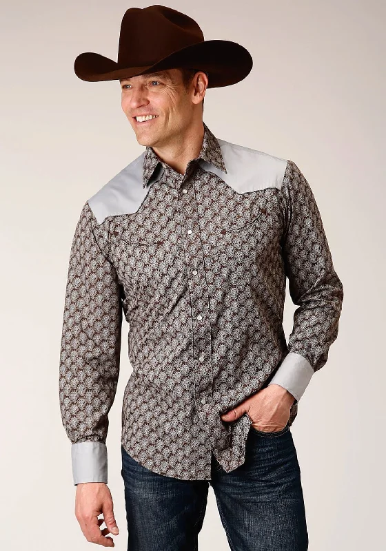 Roper Mens Chocolate/Cream Cotton Blend Teardrop L/S Shirt