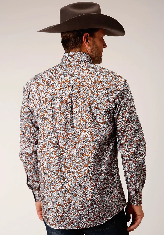 Roper Mens Copper Spring Paisley Orange 100% Cotton L/S Shirt