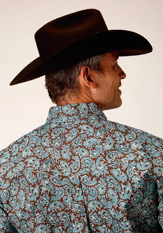 Roper Mens Mine Paisley Turquoise 100% Cotton L/S Shirt