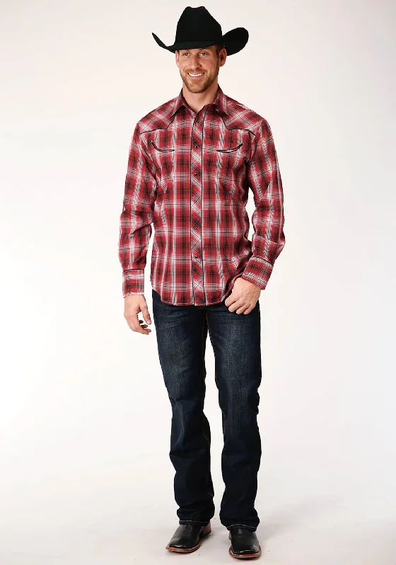 Roper Mens Red/White Cotton Blend Piped Yoke L/S Shirt