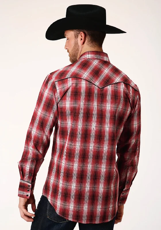 Roper Mens Red/White Cotton Blend Piped Yoke L/S Shirt