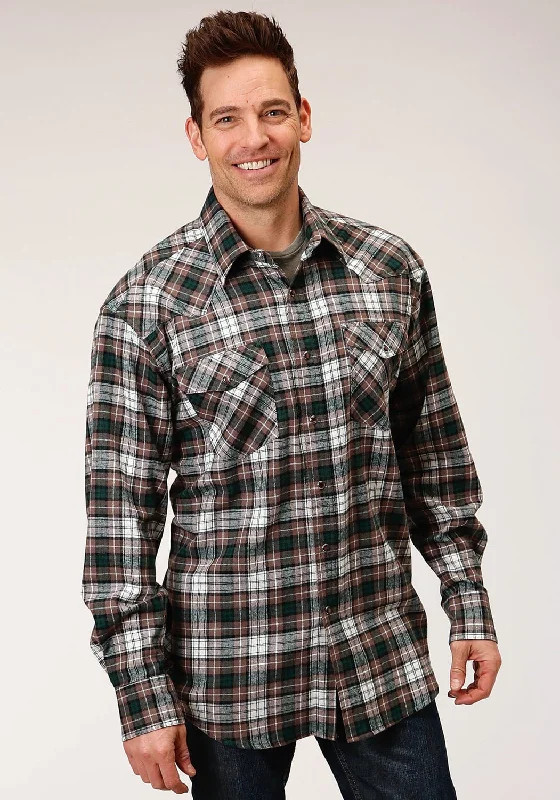 Roper Mens Unlined Plaid Tan 100% Cotton L/S Shirt