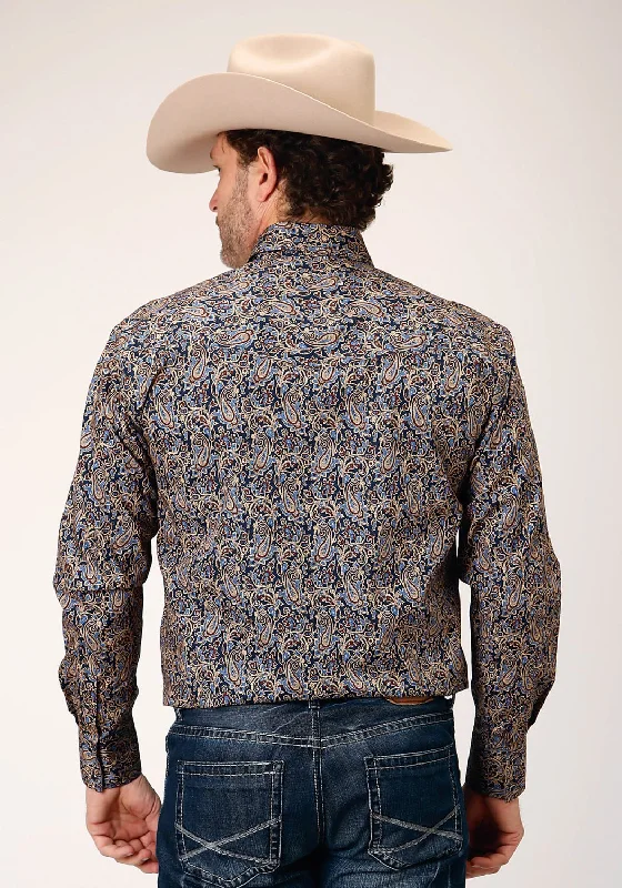 Roper Mens Vintage Paisley Blue 100% Cotton L/S Shirt