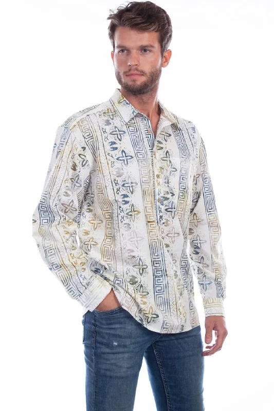 Scully Mens Tiki 100% Cotton Batik Popover L/S Shirt