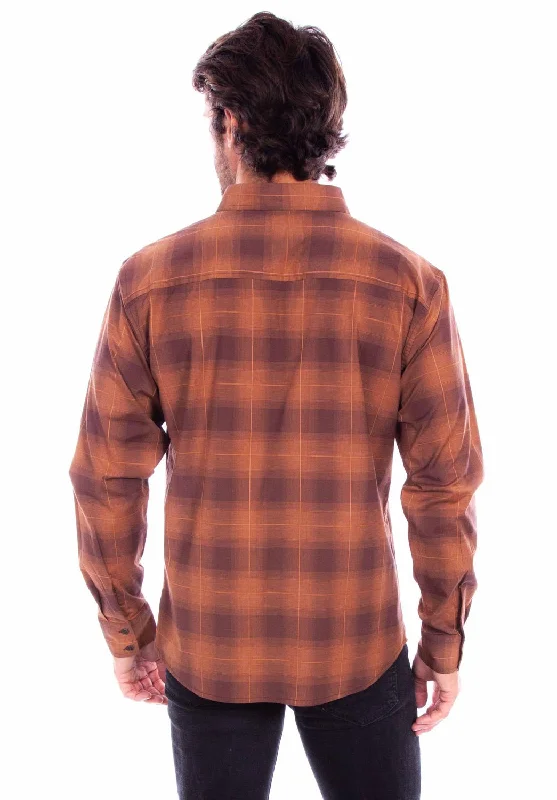 Scully Mens Worn Outs Plaid Brown 100% Cotton L/S Shirt