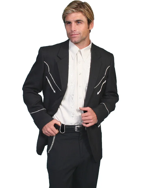 Scully Western Mens Black Polyester Long Button Front Blazer