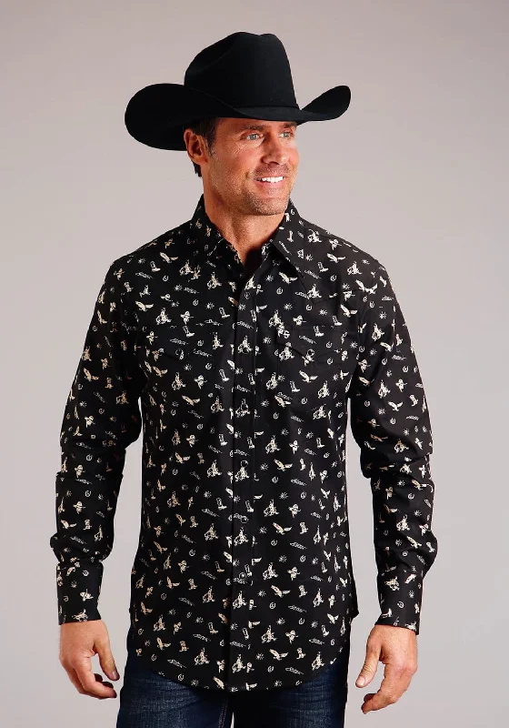 Stetson Mens Conversation Black 100% Cotton L/S Shirt