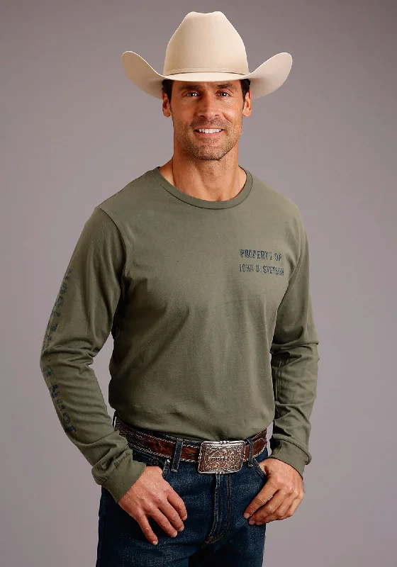 Stetson Mens Green 100% Cotton Property Of L/S T-Shirt